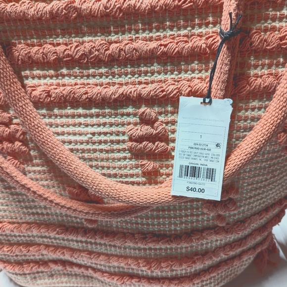 Shade & Shore Rose Pink Fringe Boxy Straw Tote Beach Bag NWT - Picture 7 of 8
